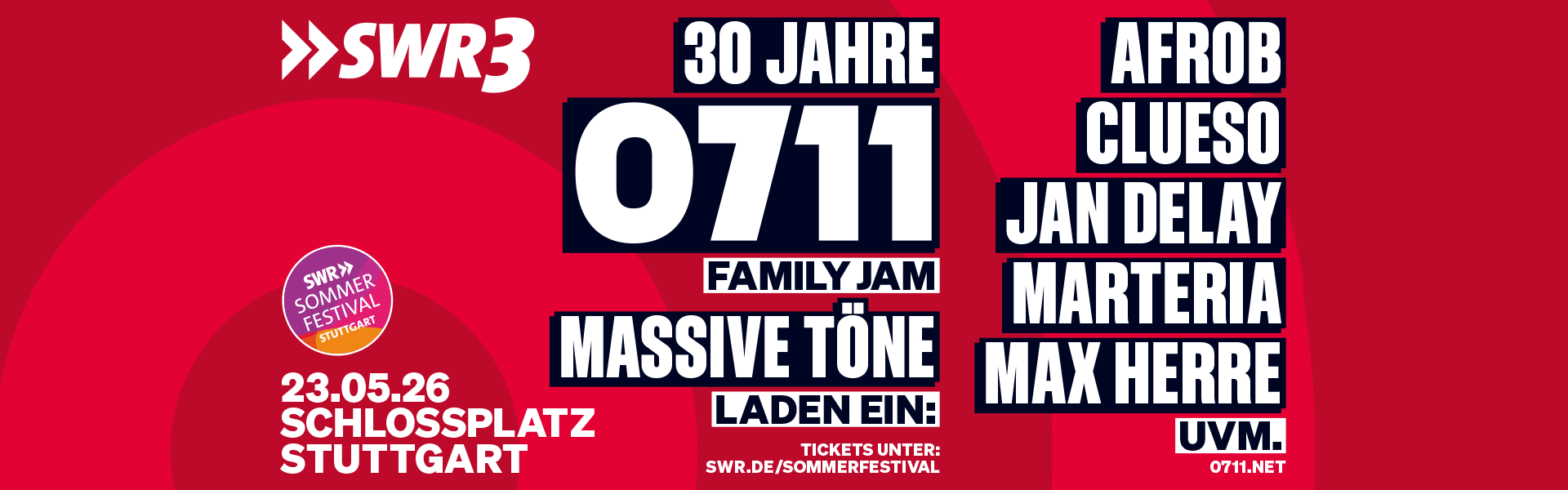 Plakat mit Headlinern Termin, Ort und Datum